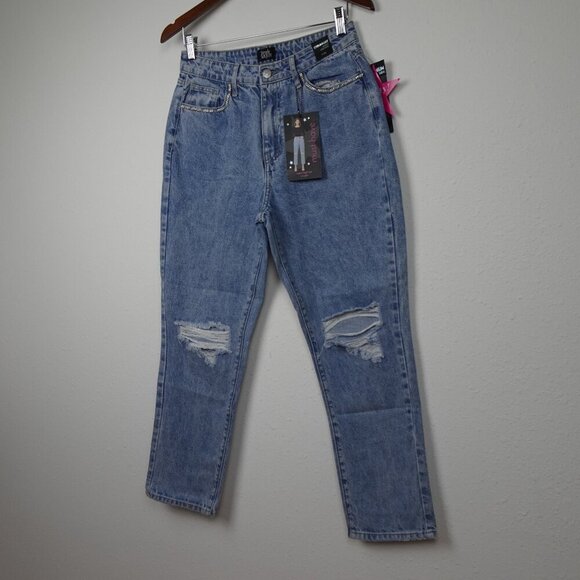 Rhinestone Trim Jeans Simple Society Size 7 Blue Distressed Denim Cropped - Picture 3 of 10